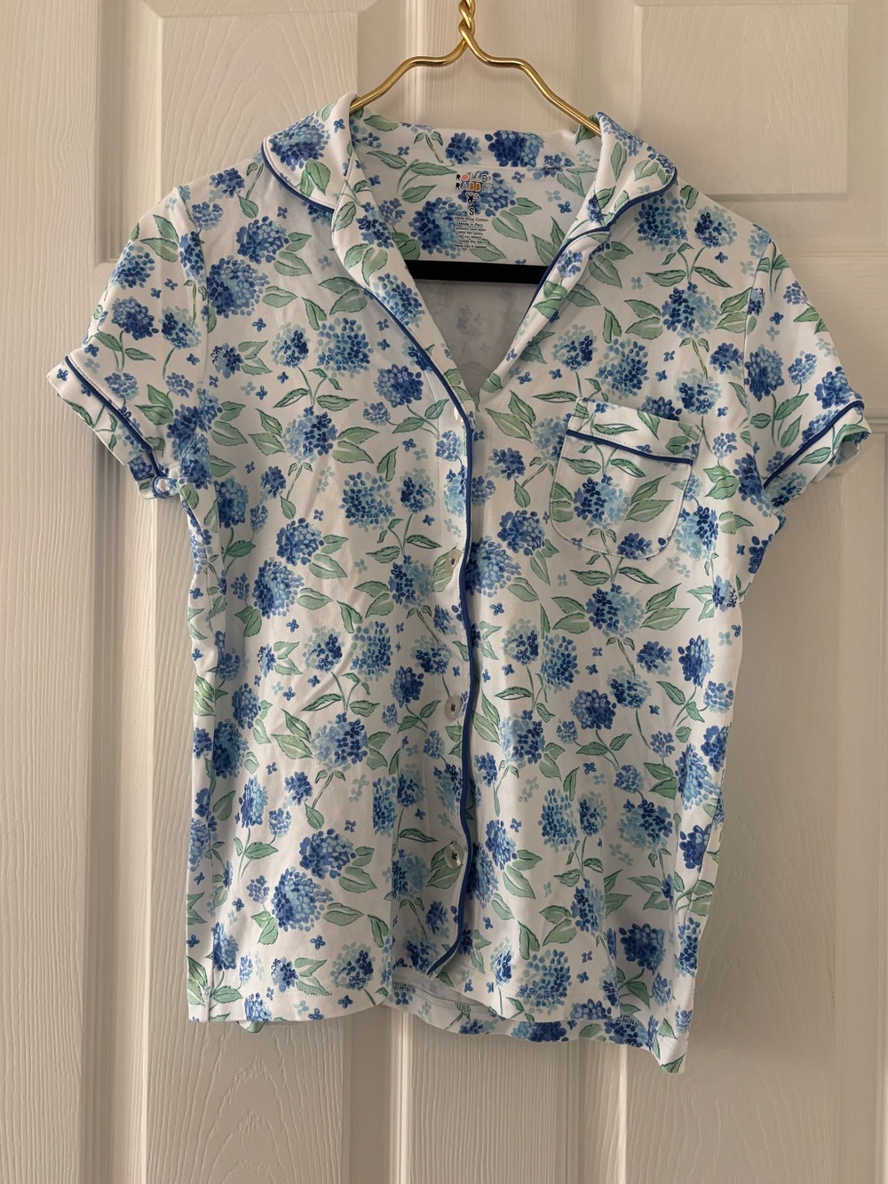 Roller Rabbit Blue Hydrangea Liza Pajama Top Small Pima Cotton
